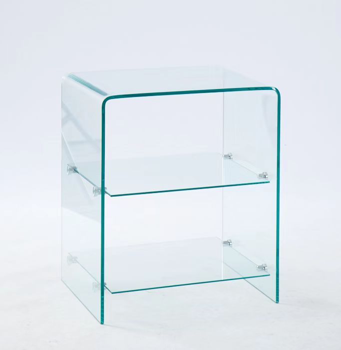 Modern Tempered Glass Side Table - Clear 2-Tier Coffee Table for Living Room