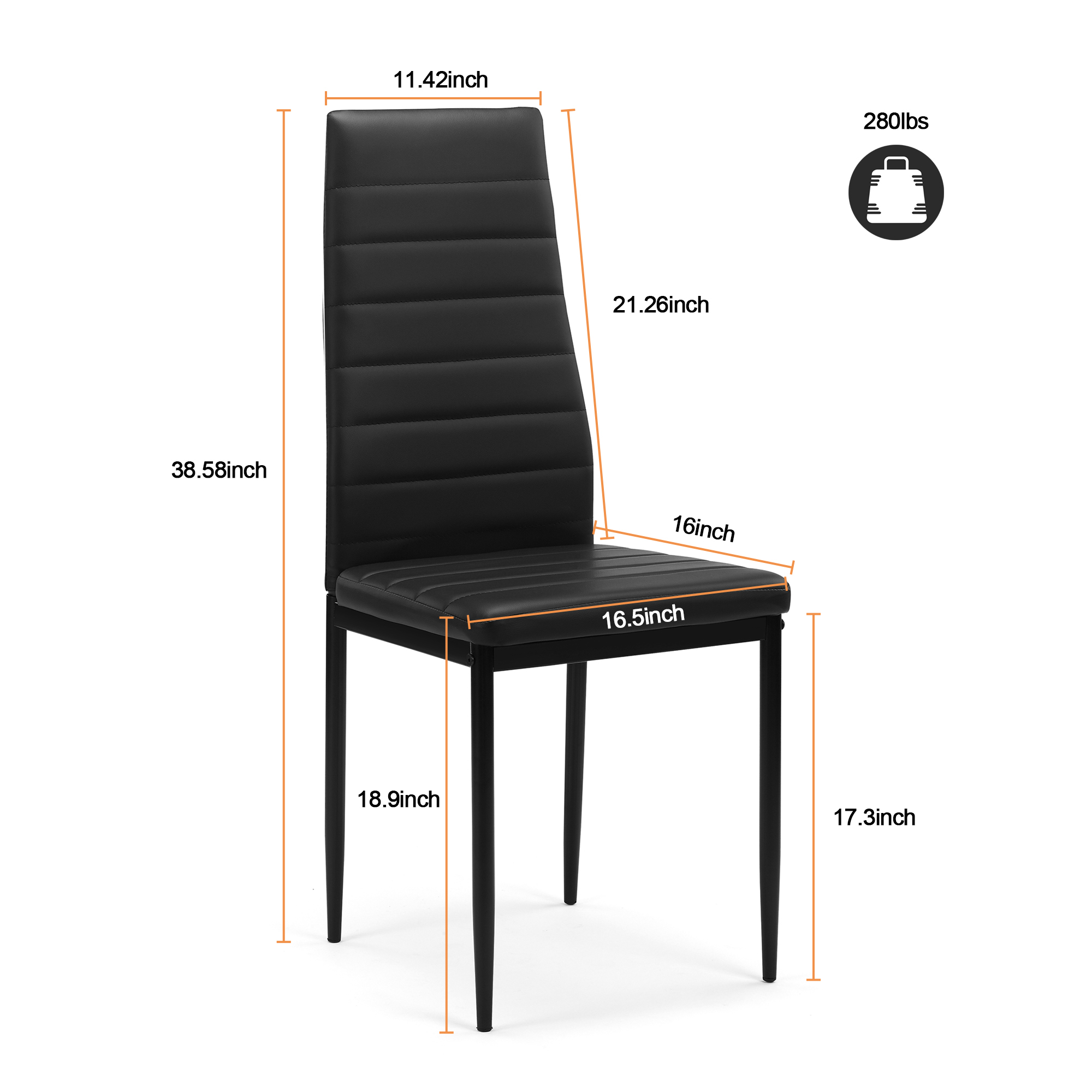 Modern 5-Piece Dining Table Set with Tempered Glass Top and 4 Black Faux Leather Chairs for Kitchen