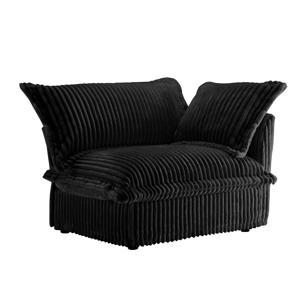 Koala Modern Corduroy Sofa - Black Plush Loveseat with Deep Seating & Removable Covers