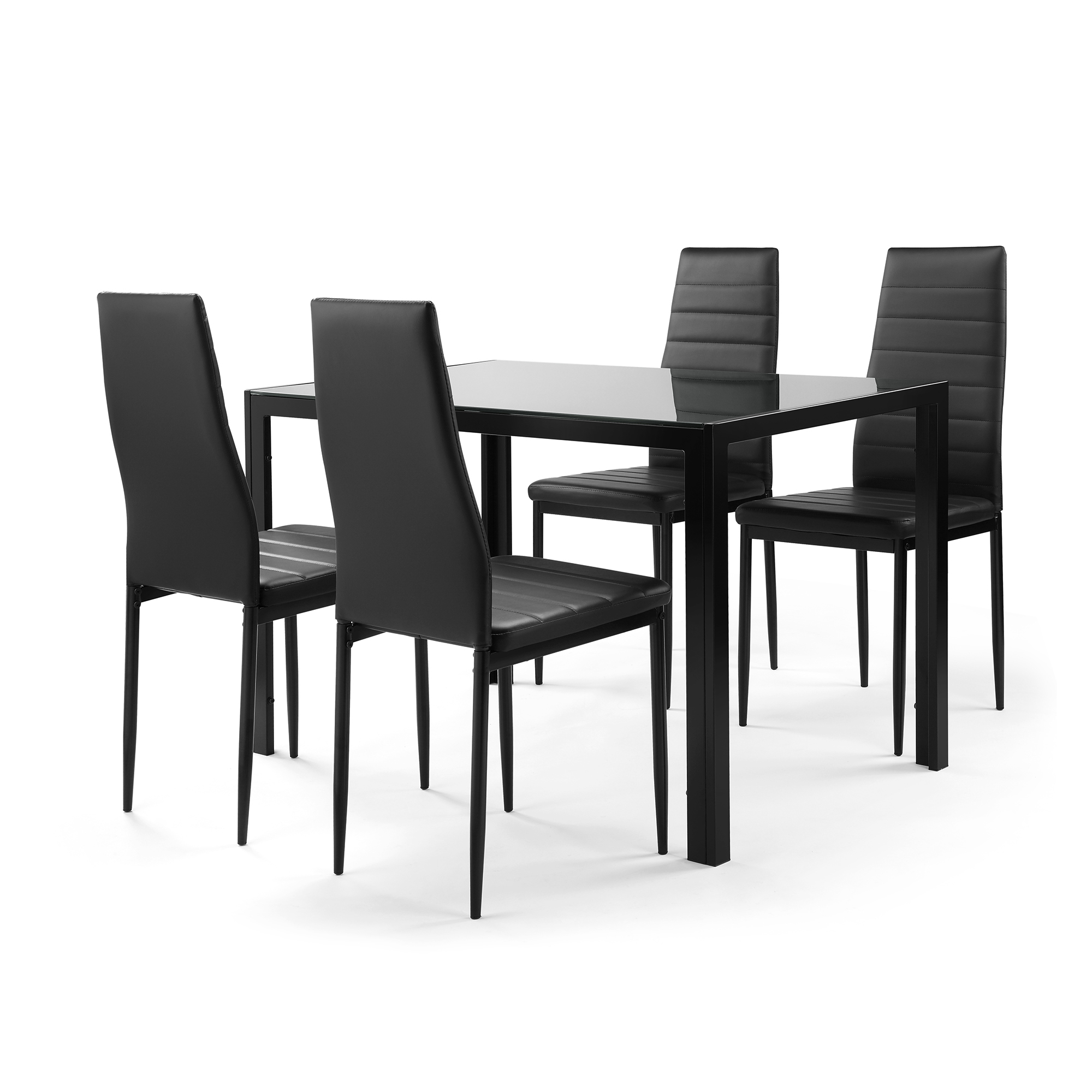 Modern 5-Piece Dining Table Set with Tempered Glass Top and 4 Black Faux Leather Chairs for Kitchen