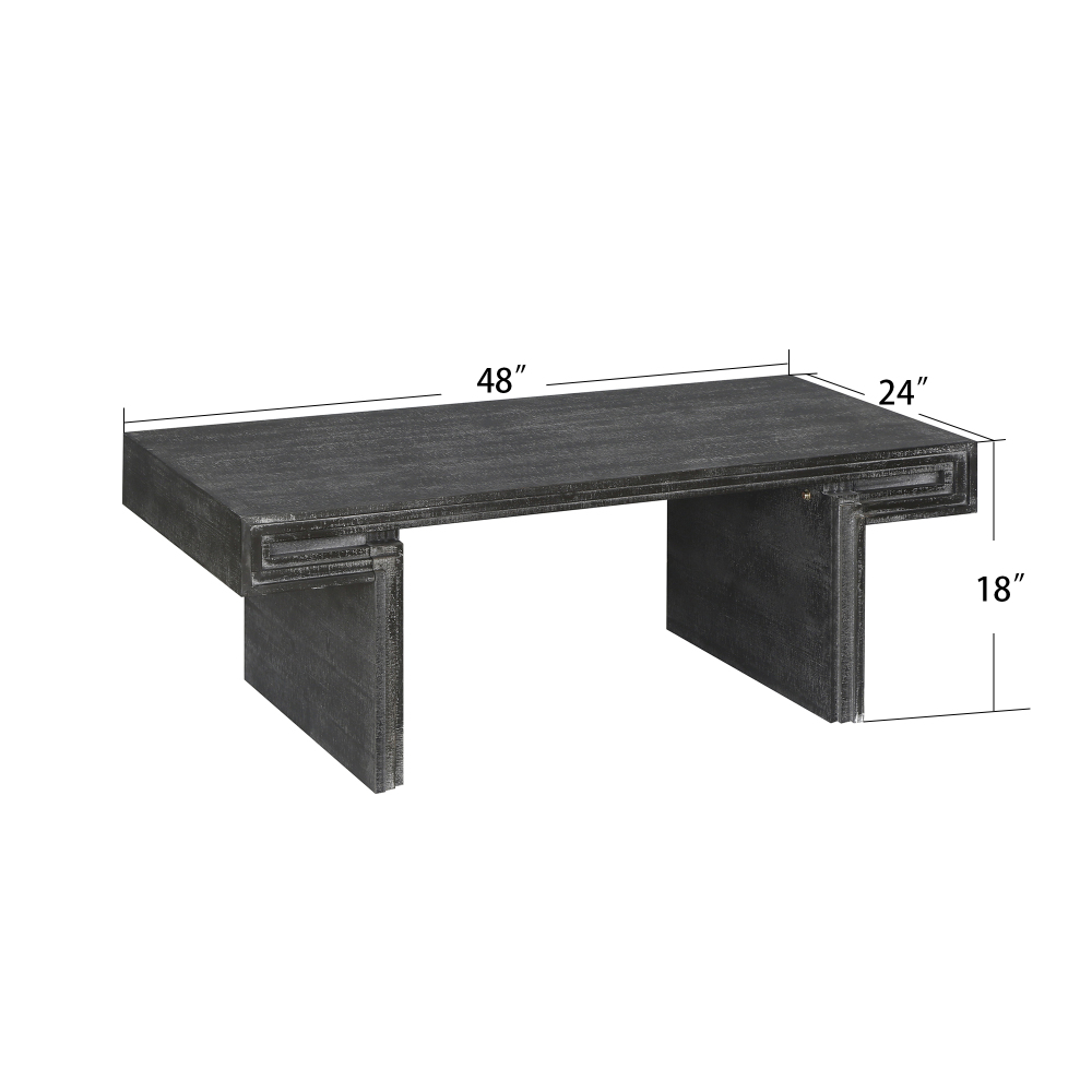 American Vintage Industrial Coffee Table, Premium Reclaimed Wood Texture Rectangular Design, Double-Tier Structure with Rustic Finish, Easy Assembly for Living Room & Office, Antique Black