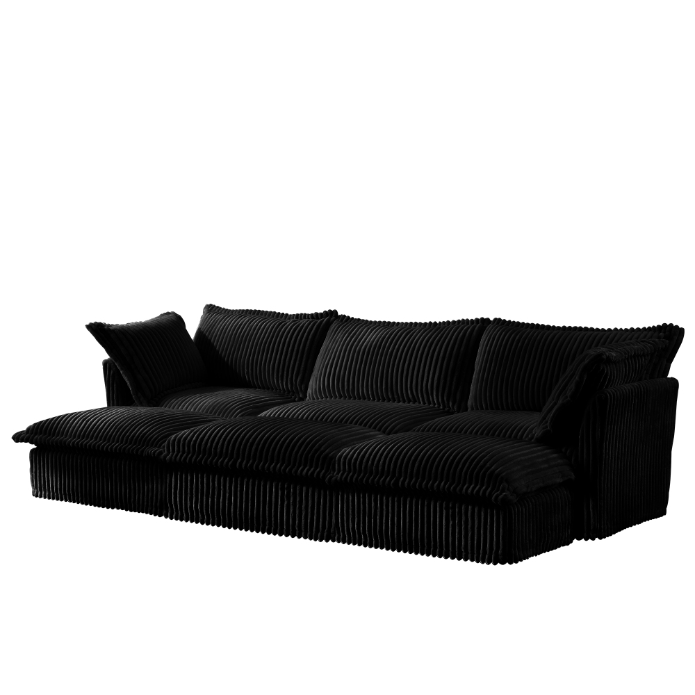 Oversized Modular Corduroy Sofa Set with 3 Ottomans - Black Convertible Sleeper Couch & Sectional