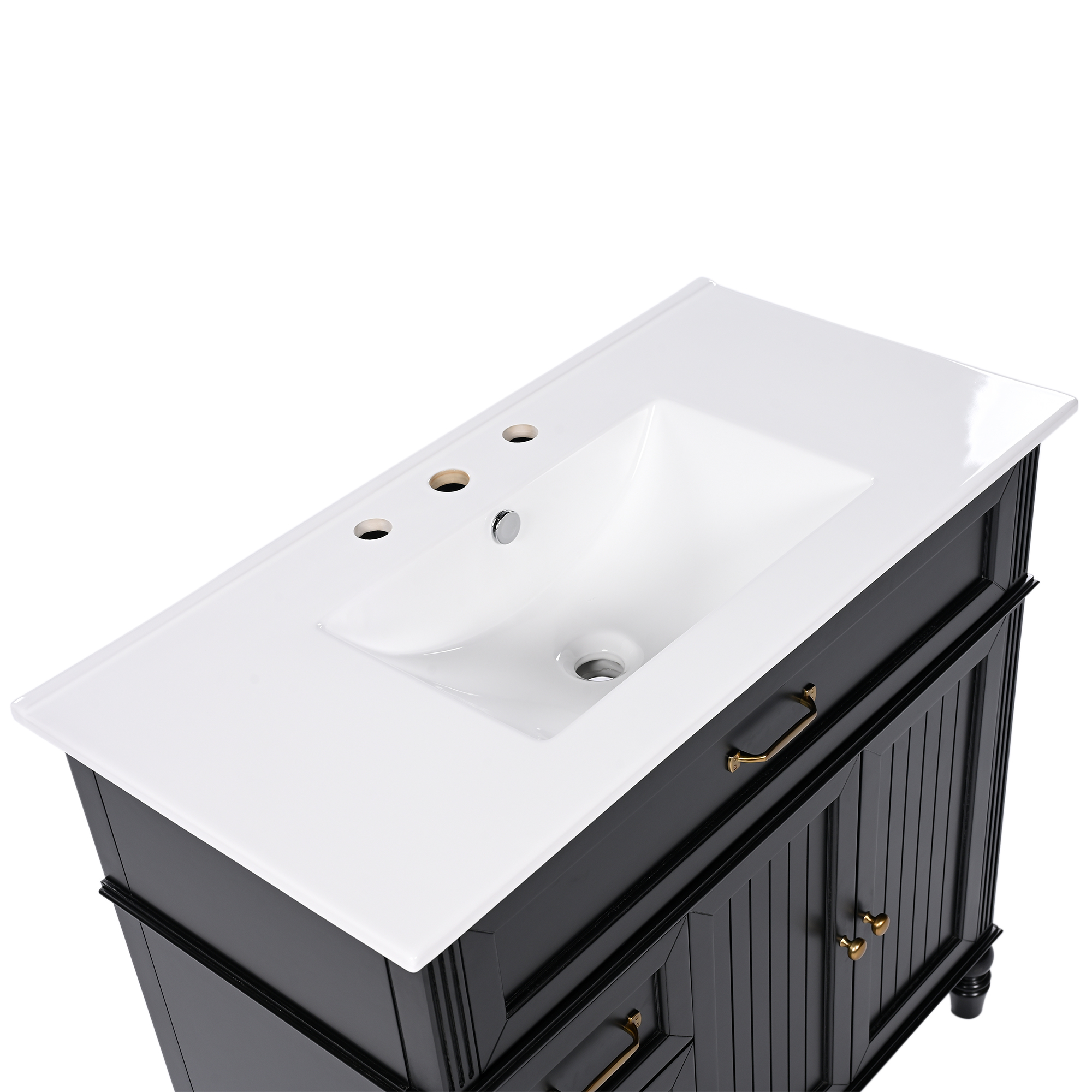 36" Black Bathroom Vanity with Ceramic Sink Top, Vintage Freestanding Cabinet with Soft-Close Drawers & Storage