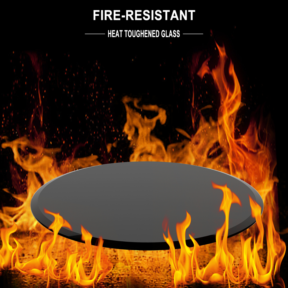 38.6" Round Black Tempered Glass Table Top - 2/5" Thick Beveled Edge Replacement for Dining, Coffee & Patio Tables