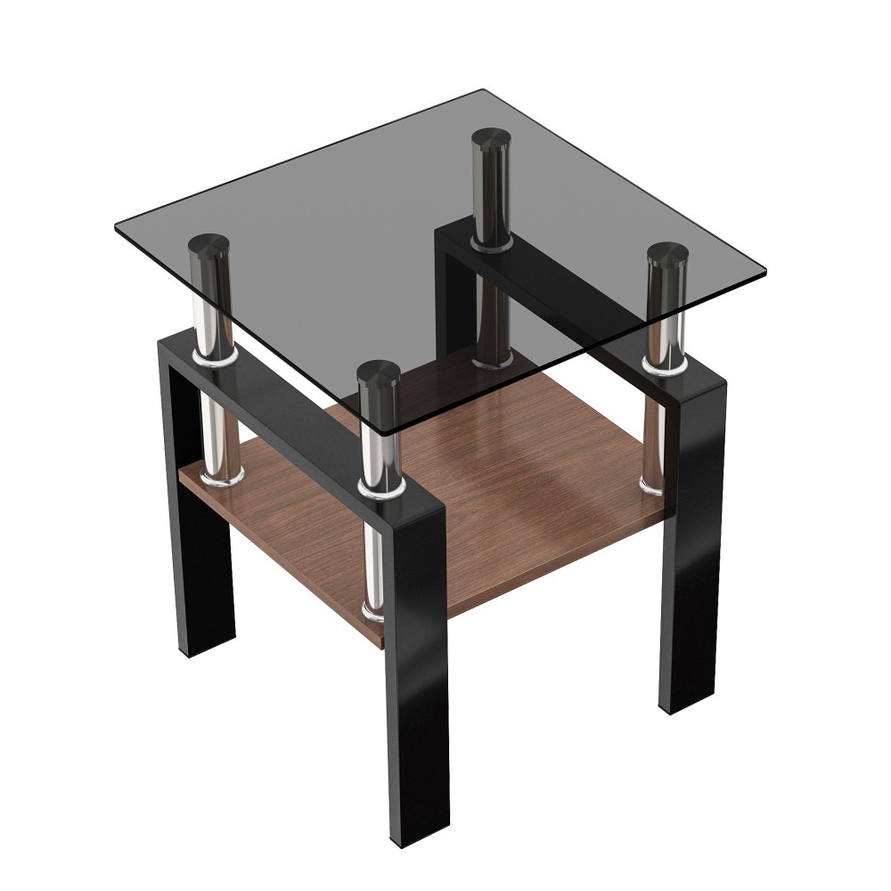 Set of 2 Modern Tempered Glass End Tables with MDF Shelf, Square Coffee Side Tables for Living Room