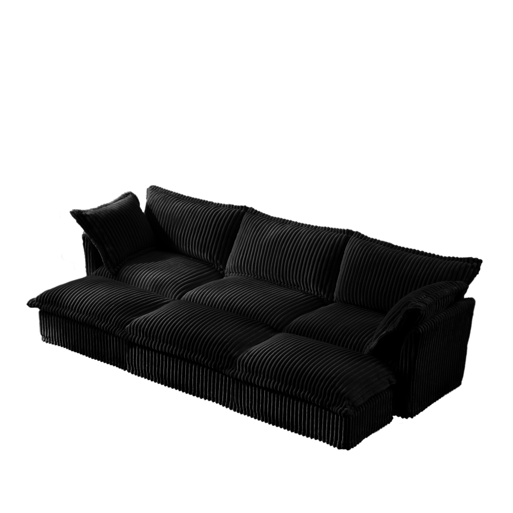 Oversized Modular Corduroy Sofa Set with 3 Ottomans - Black Convertible Sleeper Couch & Sectional