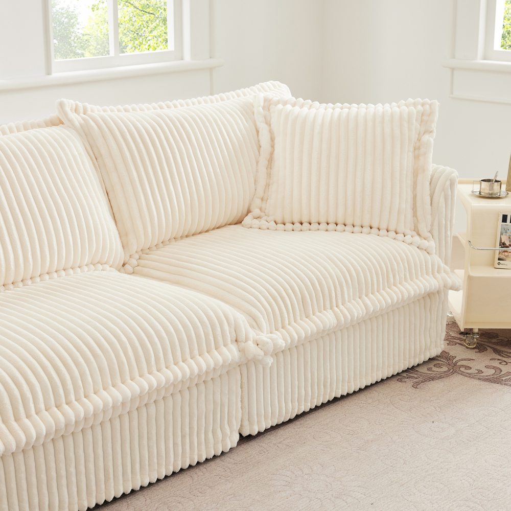 Oversized Corduroy Modular Sofa with 3 Ottomans, Cream Slipcovered 3-Seater Cloud Couch for Living Room