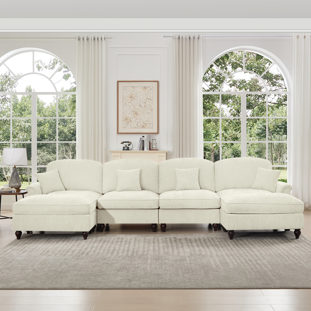 Classic U-Shaped Modular Sectional Sofa with Removable Ruffle Skirt, Deep Seat Chenille Cloud Couch & Movable Ottomans