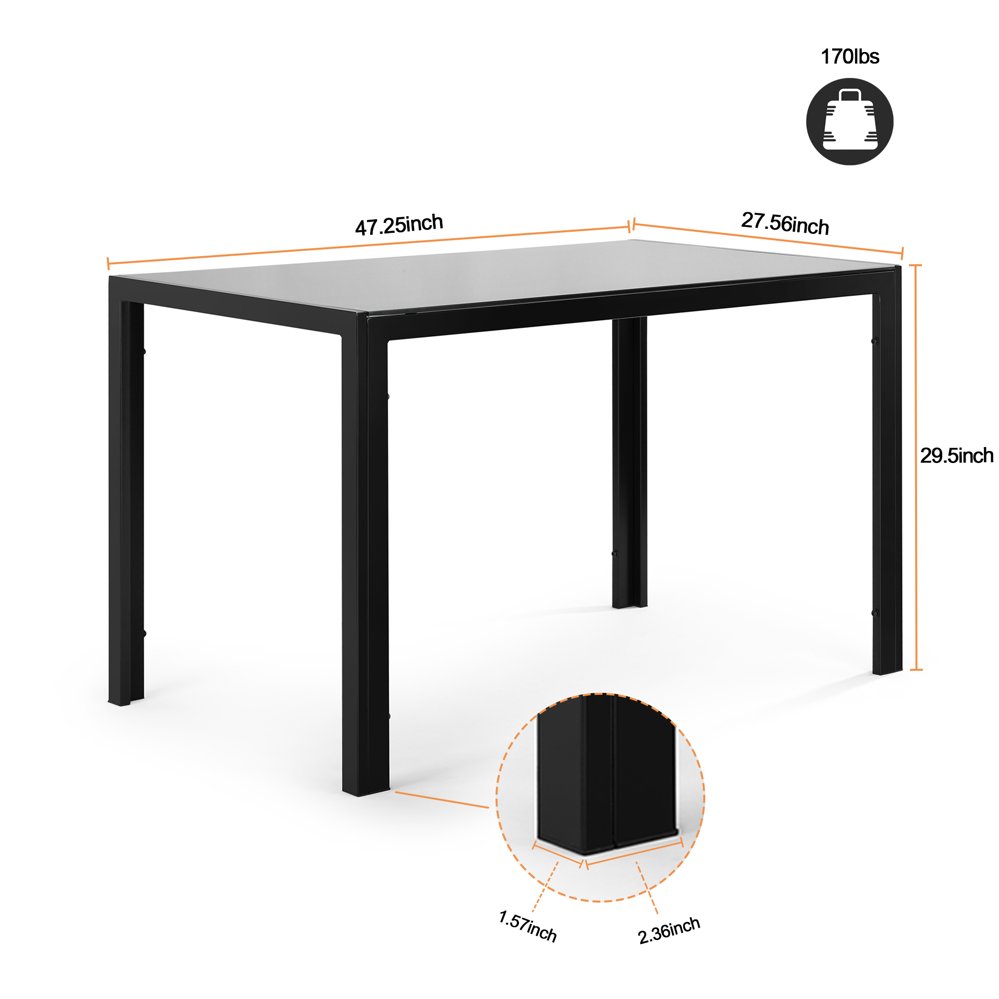 Modern 5-Piece Dining Table Set with Tempered Glass Top and 4 Black Faux Leather Chairs for Kitchen