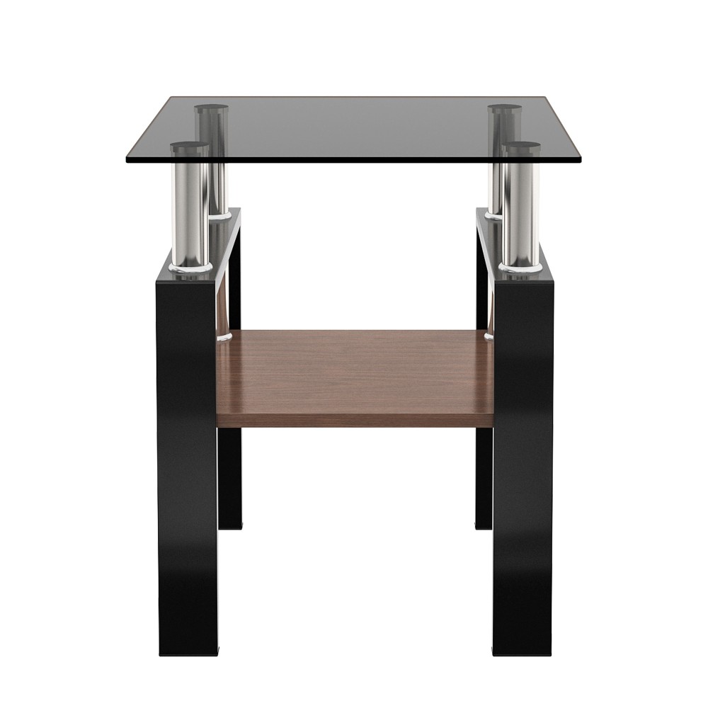 Set of 2 Modern Tempered Glass End Tables with MDF Shelf, Square Coffee Side Tables for Living Room