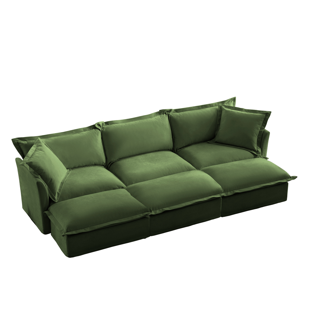 Oversized Modular Chenille Sofa with 3 Ottomans - Deep Seat Green Slipcovered Sectional Couch