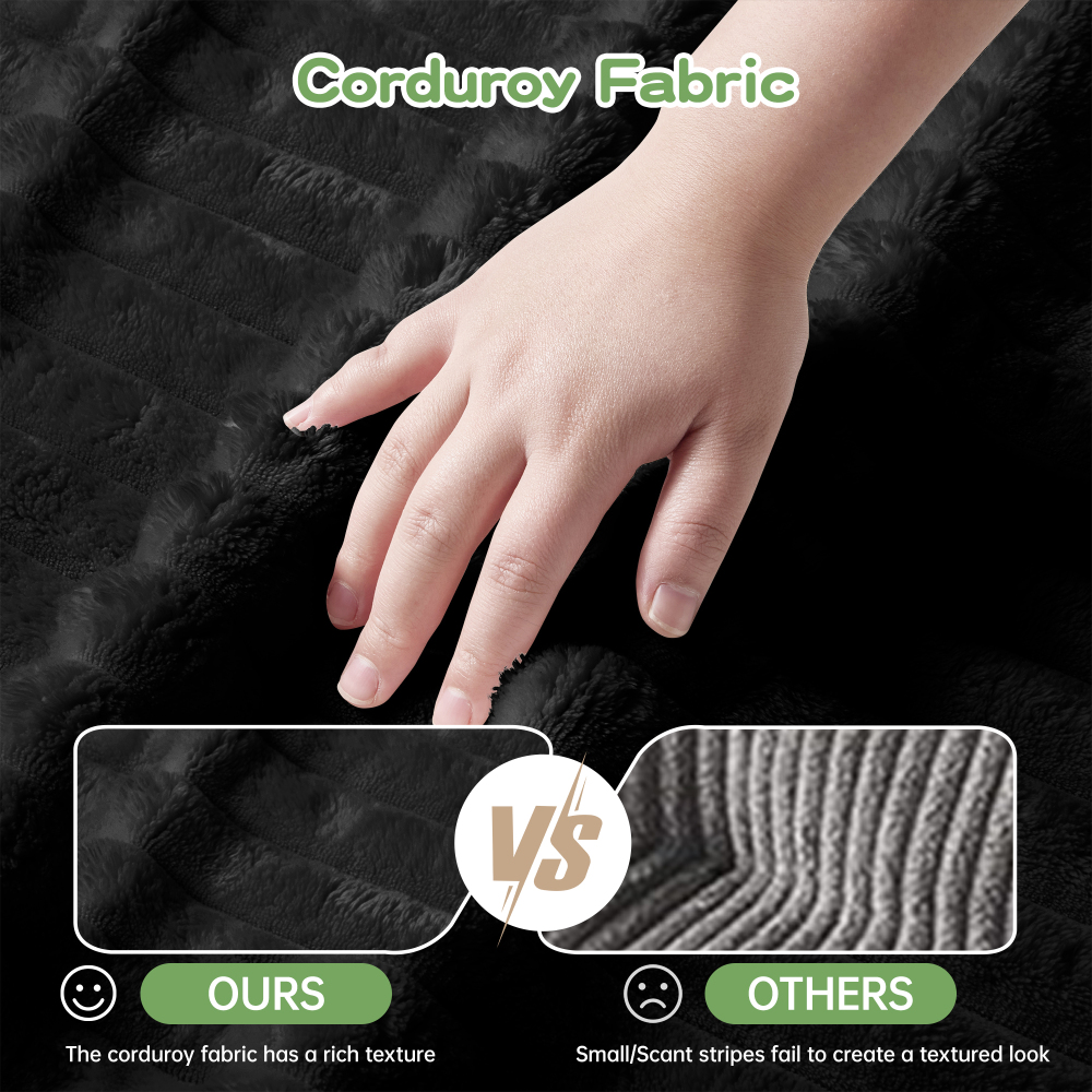 Oversized Modular Corduroy Sofa Set with 3 Ottomans - Black Convertible Sleeper Couch & Sectional