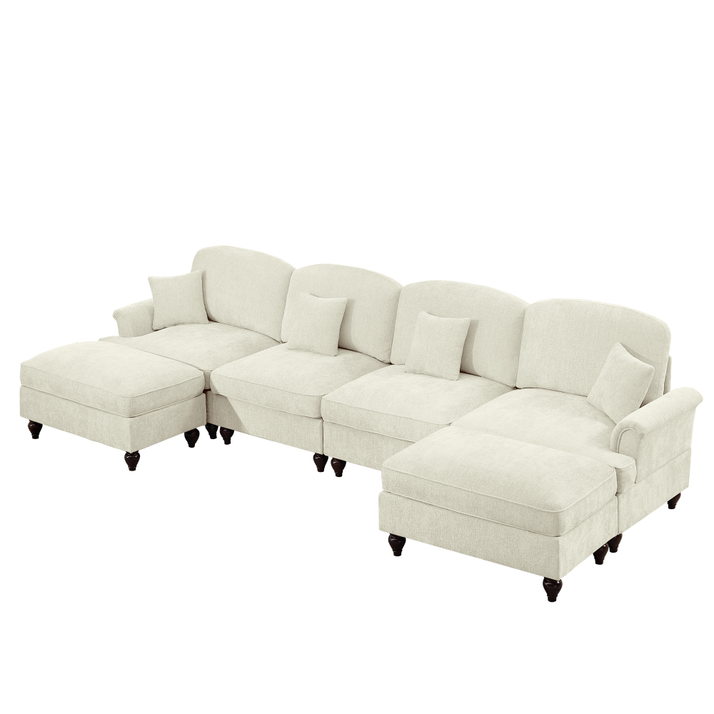 Classic U-Shaped Modular Sectional Sofa with Removable Ruffle Skirt, Deep Seat Chenille Cloud Couch & Movable Ottomans
