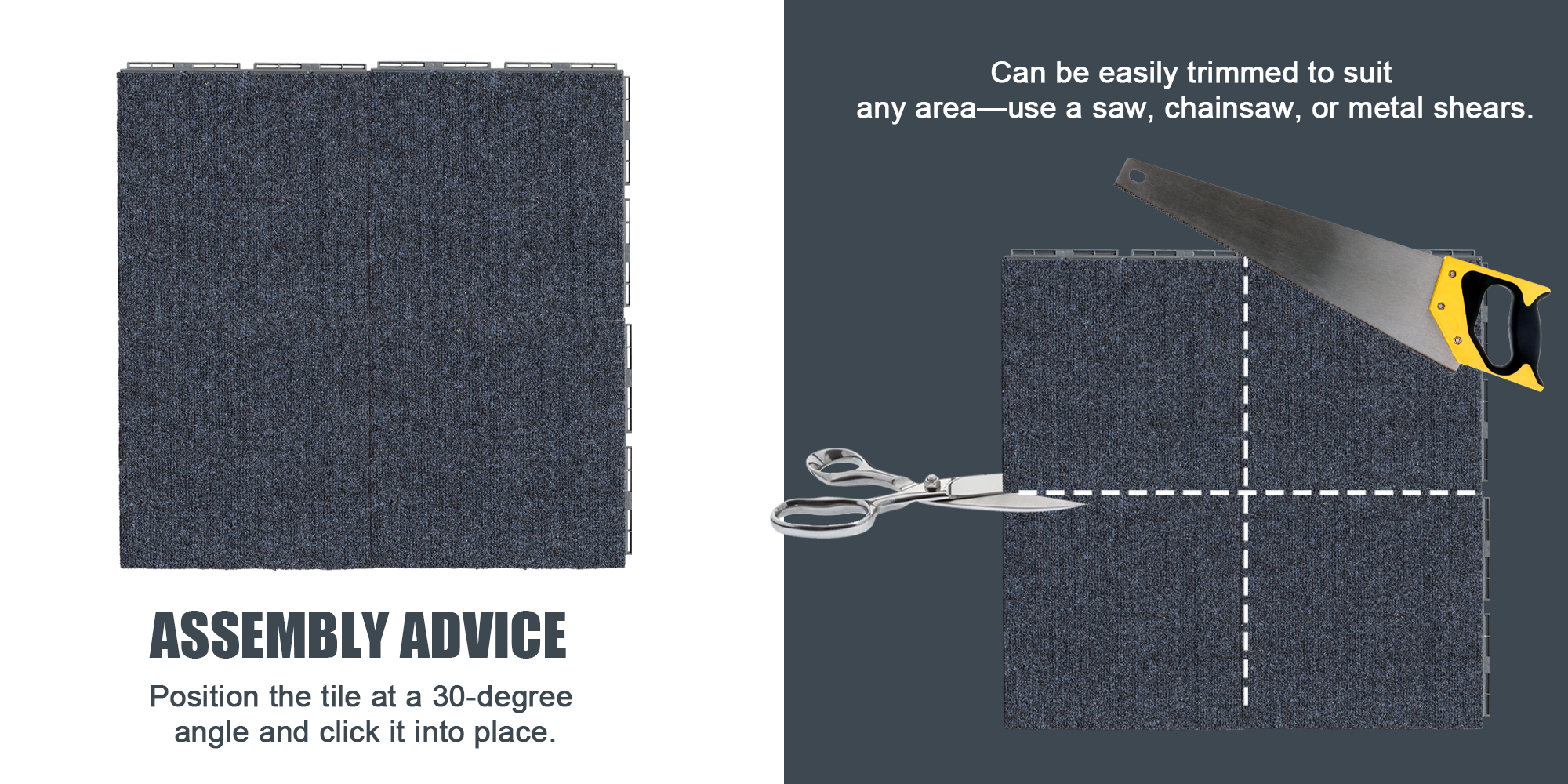 Interlocking Plastic Deck Tiles - Grey Modular Outdoor Carpet Flooring with Durable Base for Patio, Balcony & Porch