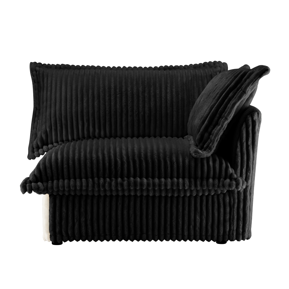 Modern Black Corduroy Loveseat Sofa with Cascading Ruffles & Plush Pillows - Soft Textured Deep Seat Couch for Living Room