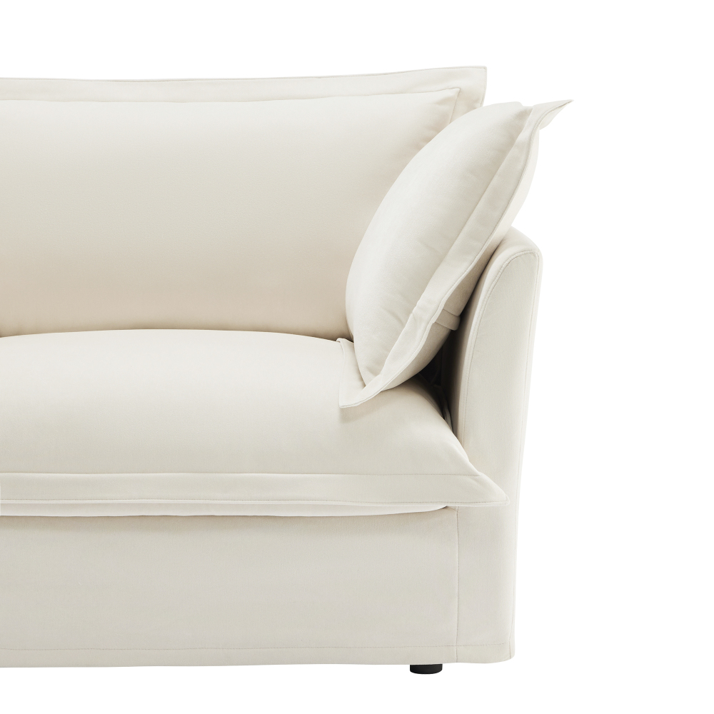 Koala Cream Chenille Armless Sofa - Modern Deep Seat Loveseat with Removable Covers & High Back Pillows