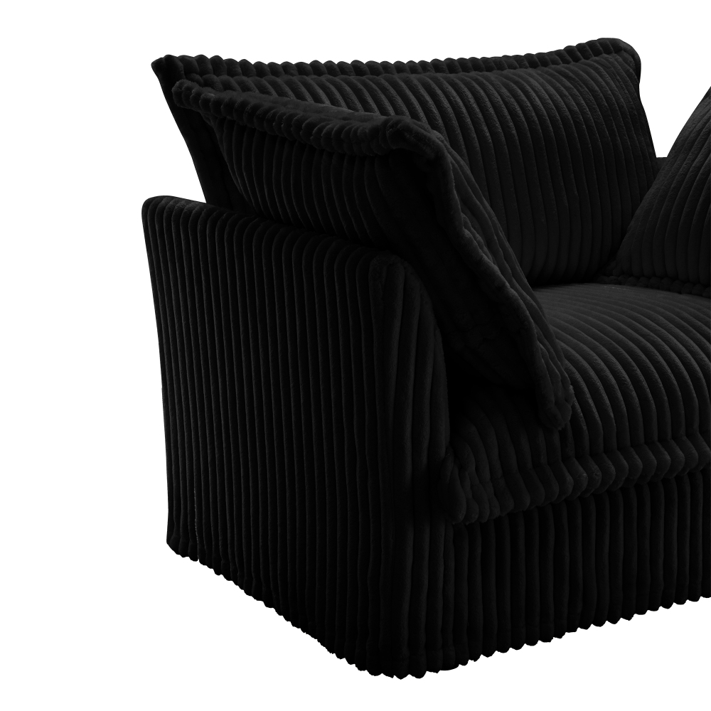 Koala Modern Corduroy Sofa - Black Plush Loveseat with Deep Seating & Removable Covers
