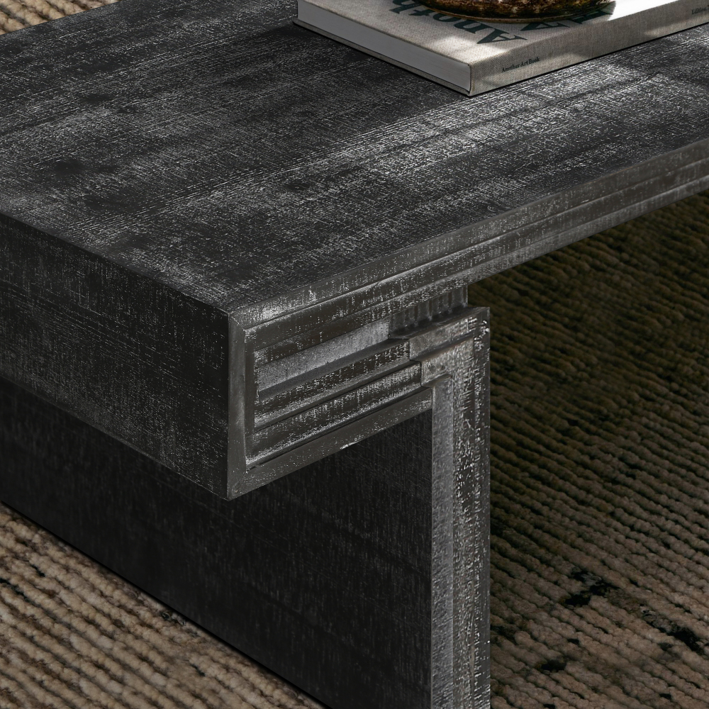 American Vintage Industrial Coffee Table, Premium Reclaimed Wood Texture Rectangular Design, Double-Tier Structure with Rustic Finish, Easy Assembly for Living Room & Office, Antique Black