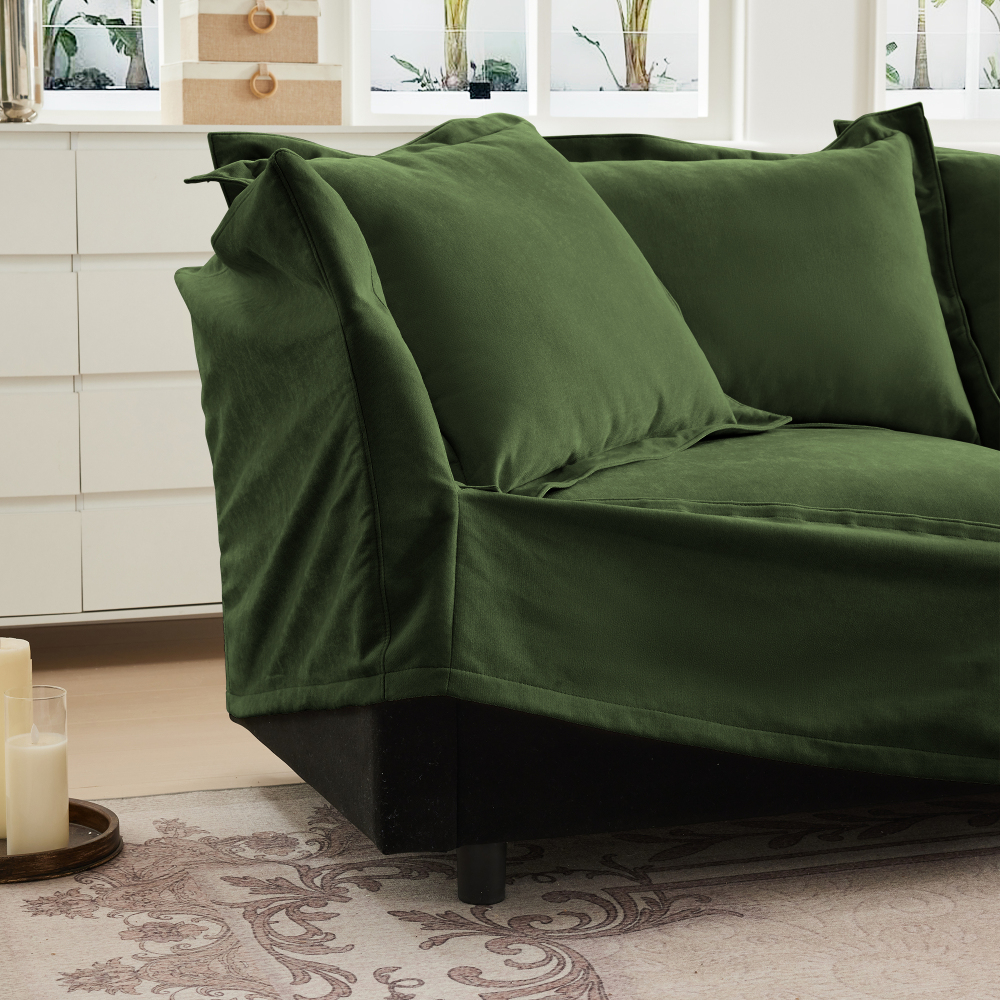 Koala Modern Chenille Sofa - Deep Seat Green Loveseat with Removable Washable Covers & High Back Pillows