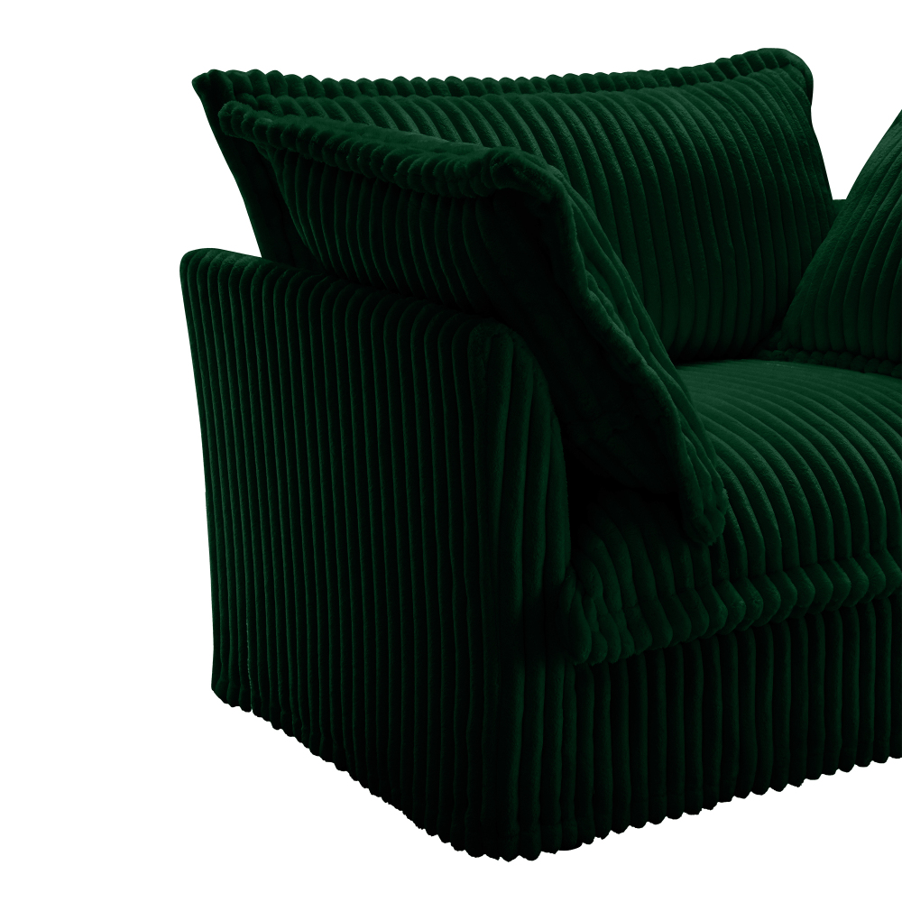 Luxurious Emerald Green Corduroy Loveseat Sofa with Deep Seating and Removable Washable Covers