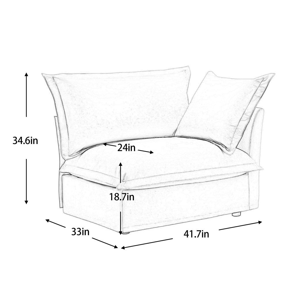 Koala Cream Chenille Armless Sofa - Modern Deep Seat Loveseat with Removable Covers & High Back Pillows