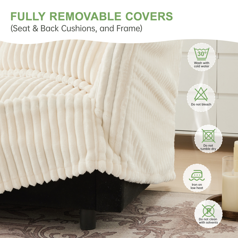 Oversized Corduroy Modular Sofa with 3 Ottomans, Cream Slipcovered 3-Seater Cloud Couch for Living Room