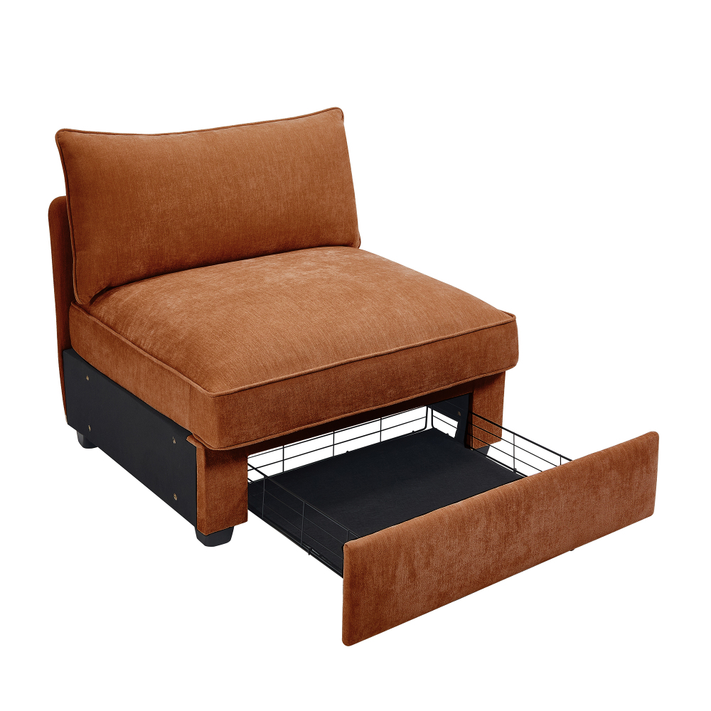 Modern Velvet Armless Sofa in Orange - Mid-Century Accent Chair for Living Room, Bedroom, and Apartment