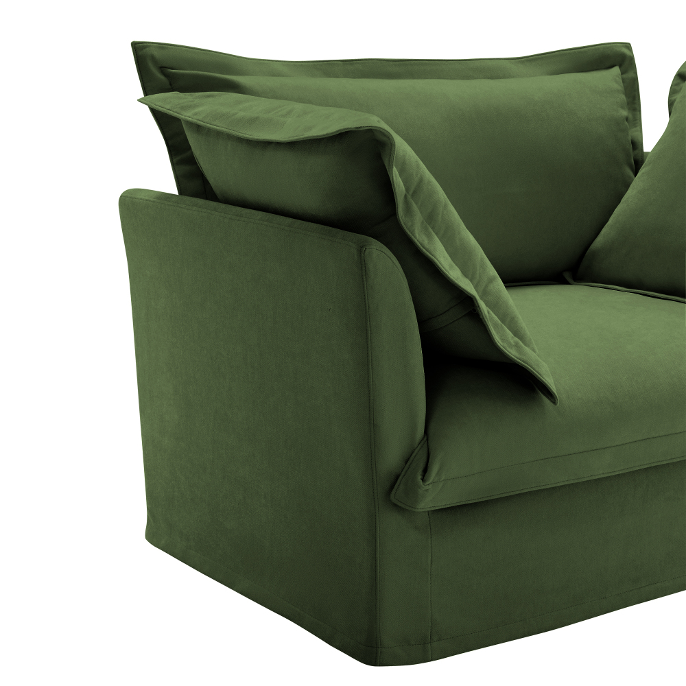 Modern Chenille Loveseat Sofa - Deep Seat Green Armchair with Removable Covers & Plush Pillows