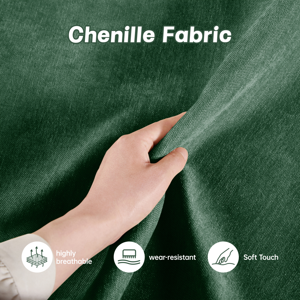 Green Chenille L-Shaped Sectional Sofa, 4-Seat Modular Couch with Movable Ottoman, Crescent Armrests & Wraparound Back Cushions for Living Room