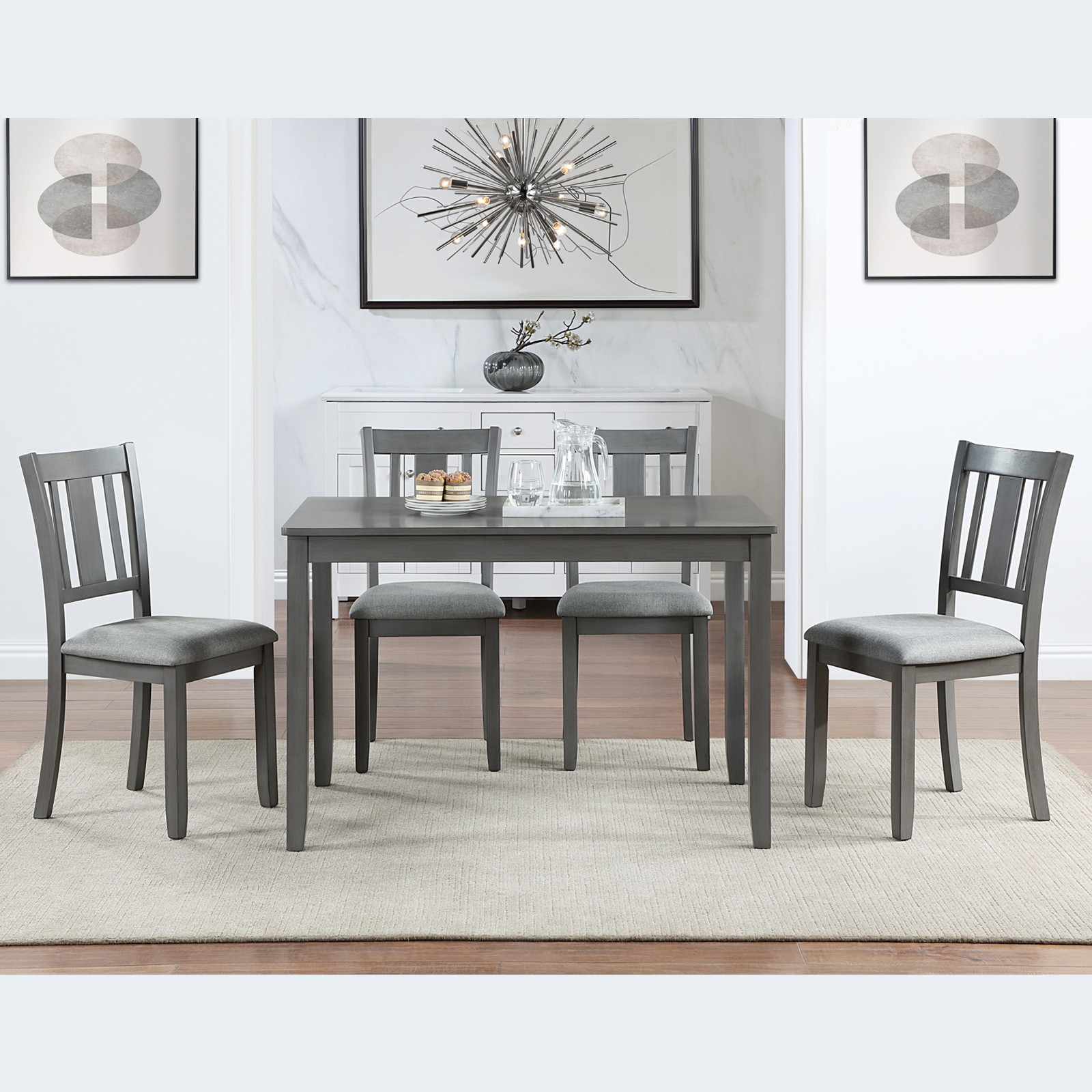 Modern Gray Acacia Wood Dining Table for Small Spaces - Rectangular Kitchen Table & Home Office Desk for 4