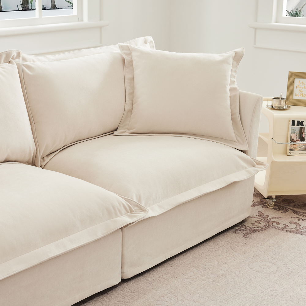 Koala Cream Chenille Armless Sofa - Modern Deep Seat Loveseat with Removable Covers & High Back Pillows