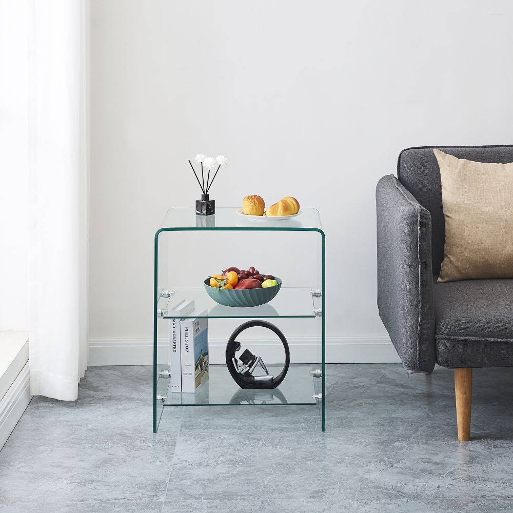 Modern Tempered Glass Side Table - Clear 2-Tier Coffee Table for Living Room