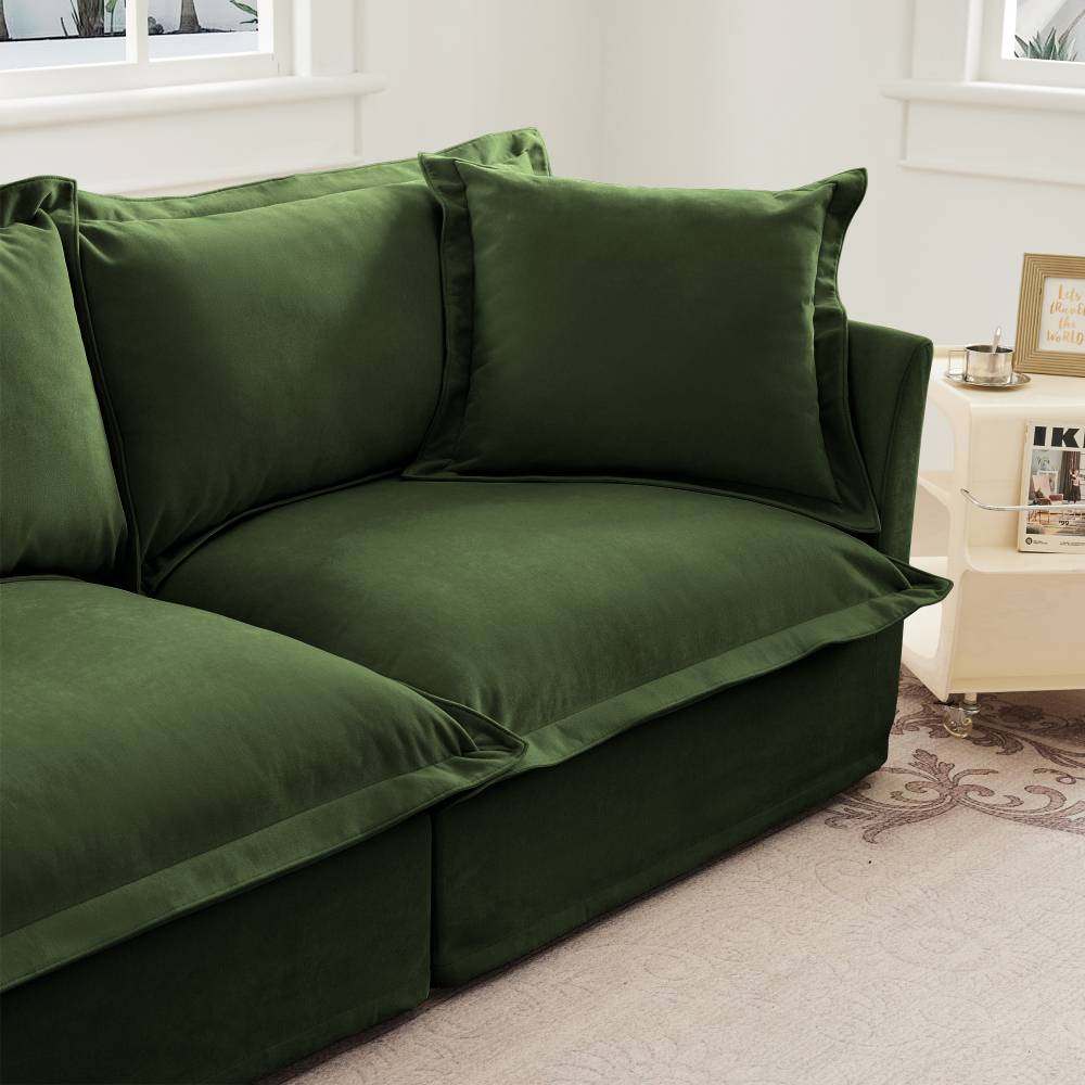 Koala Modern Chenille Sofa - Deep Seat Green Loveseat with Removable Washable Covers & High Back Pillows