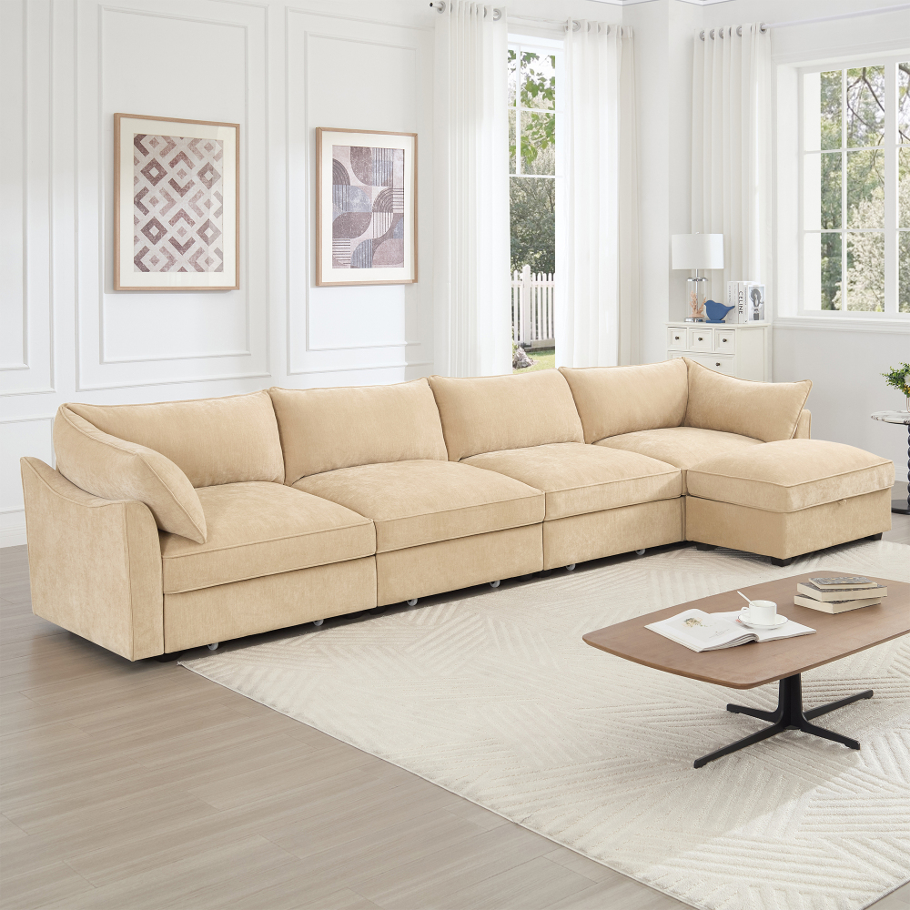 L-Shaped Modular Sofa with Hidden Storage Drawers, Chenille Fabric Sectional Couch for Living Room