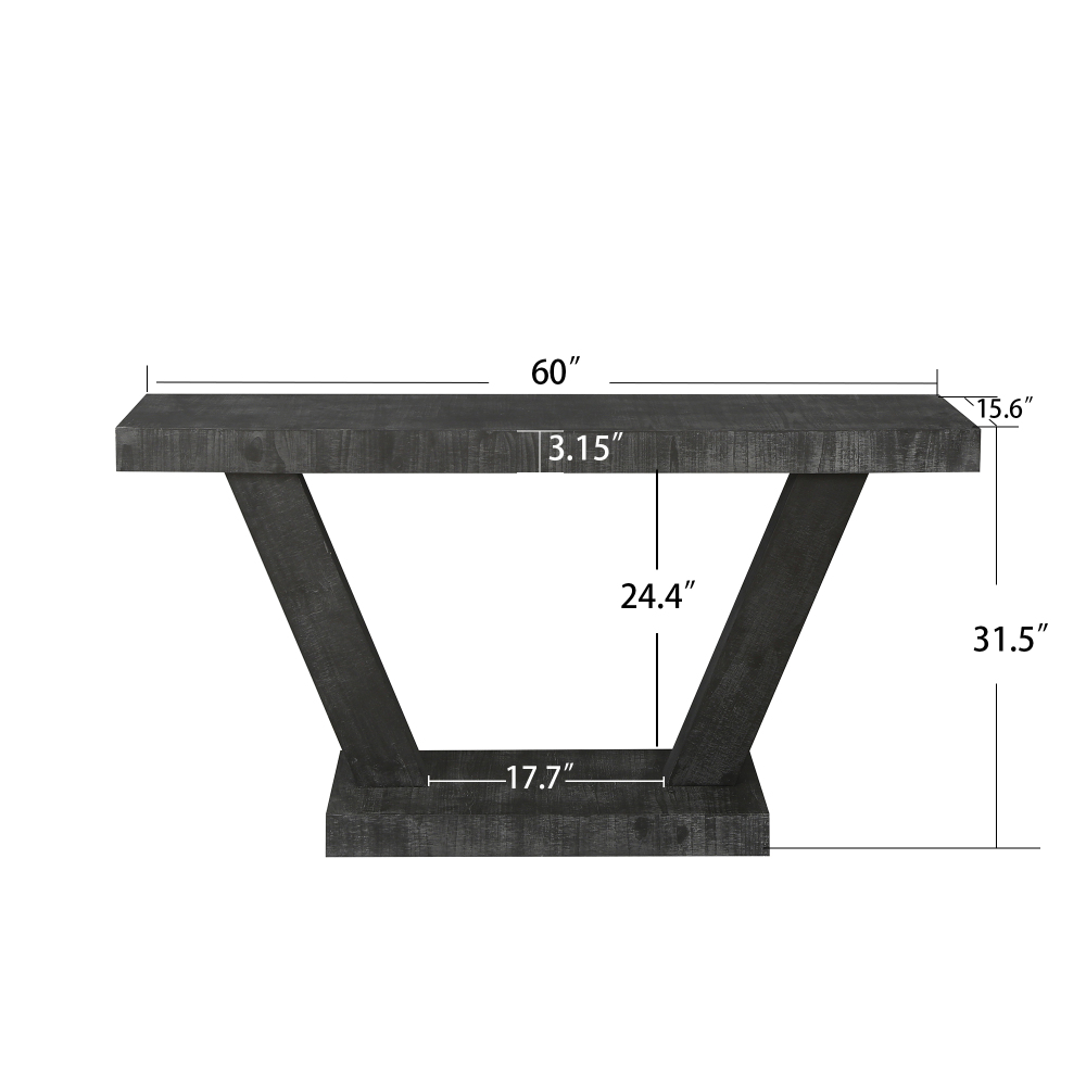 60" Rustic Farmhouse Console Table with Open Storage Shelf - Antique Black Distressed Wood Sofa Table for Entryway & Living Room