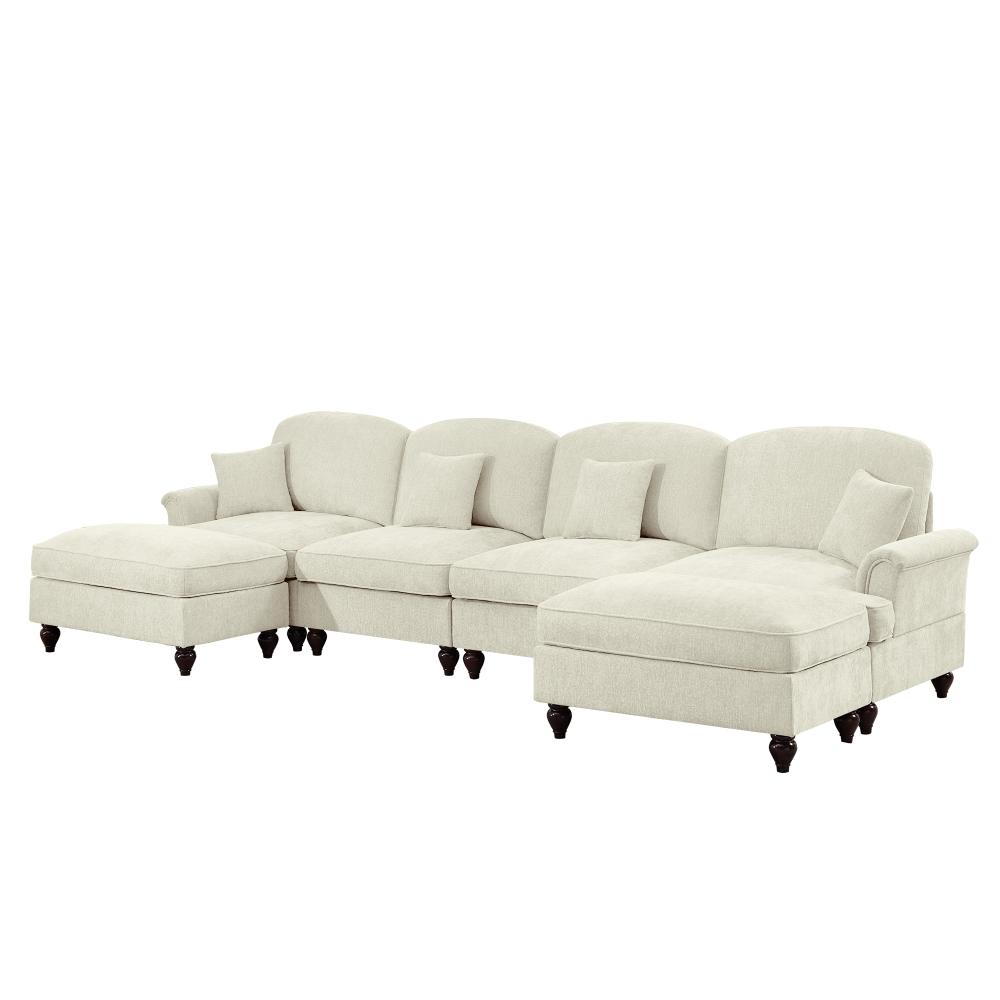 Classic U-Shaped Modular Sectional Sofa with Removable Ruffle Skirt, Deep Seat Chenille Cloud Couch & Movable Ottomans