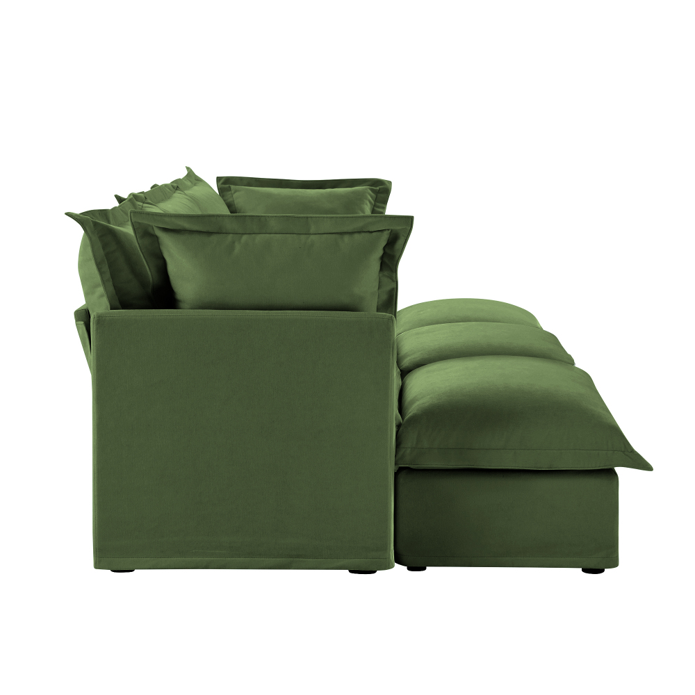 Oversized Modular Chenille Sofa with 3 Ottomans - Deep Seat Green Slipcovered Sectional Couch