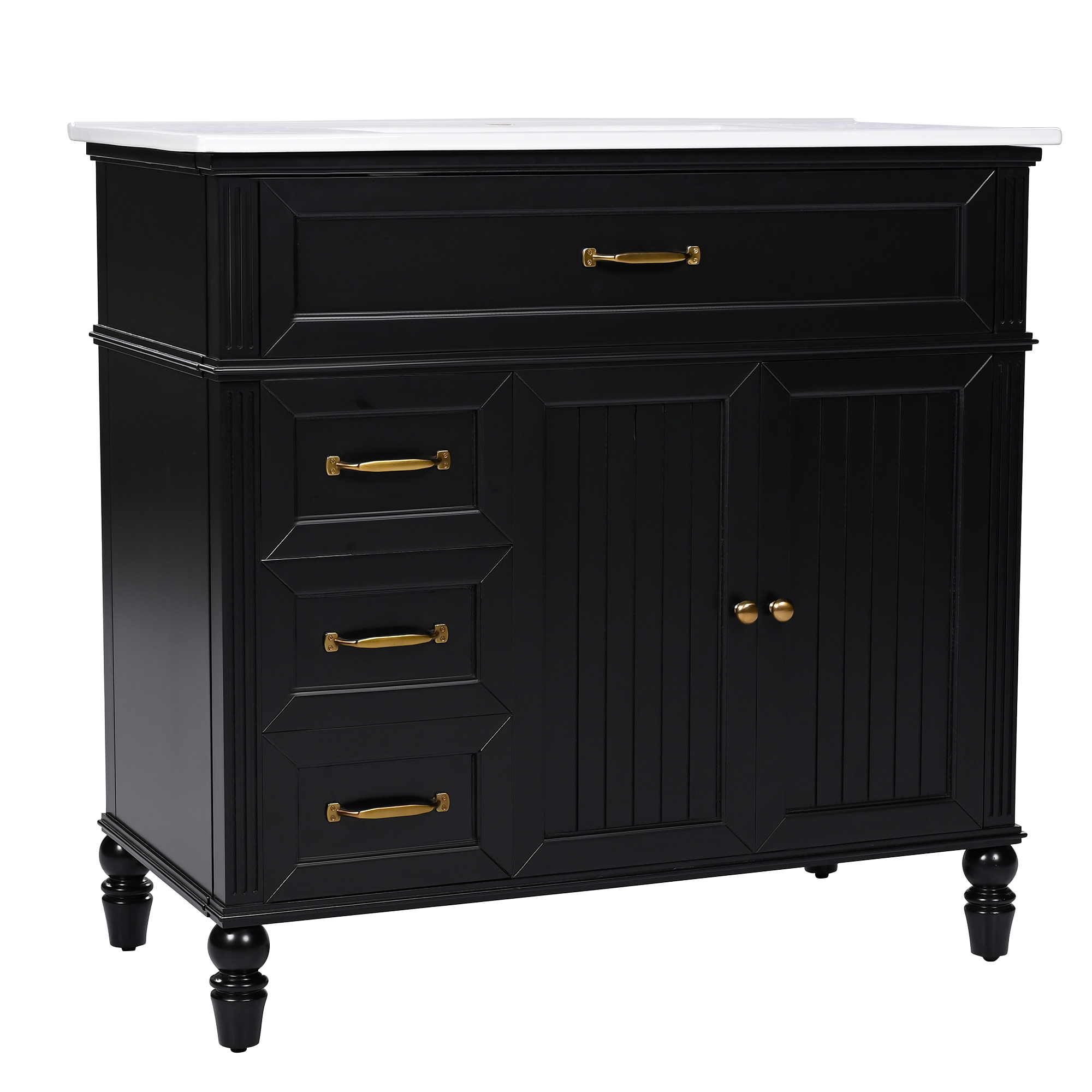 36" Black Bathroom Vanity with Ceramic Sink Top, Vintage Freestanding Cabinet with Soft-Close Drawers & Storage