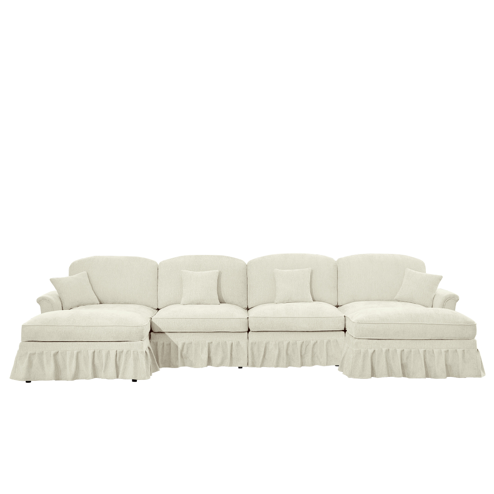 Classic U-Shaped Modular Sectional Sofa with Removable Ruffle Skirt, Deep Seat Chenille Cloud Couch & Movable Ottomans