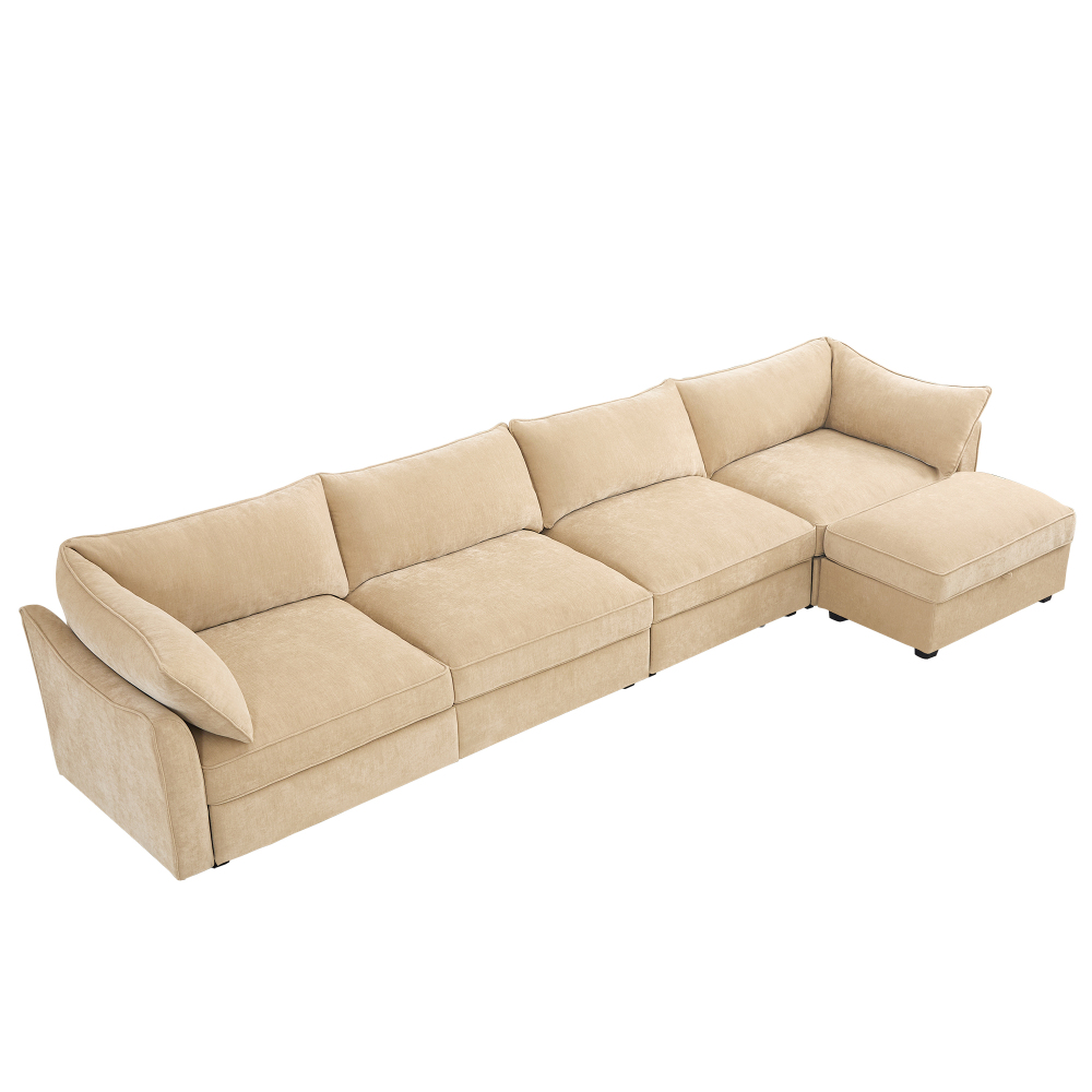L-Shaped Modular Sofa with Hidden Storage Drawers, Chenille Fabric Sectional Couch for Living Room