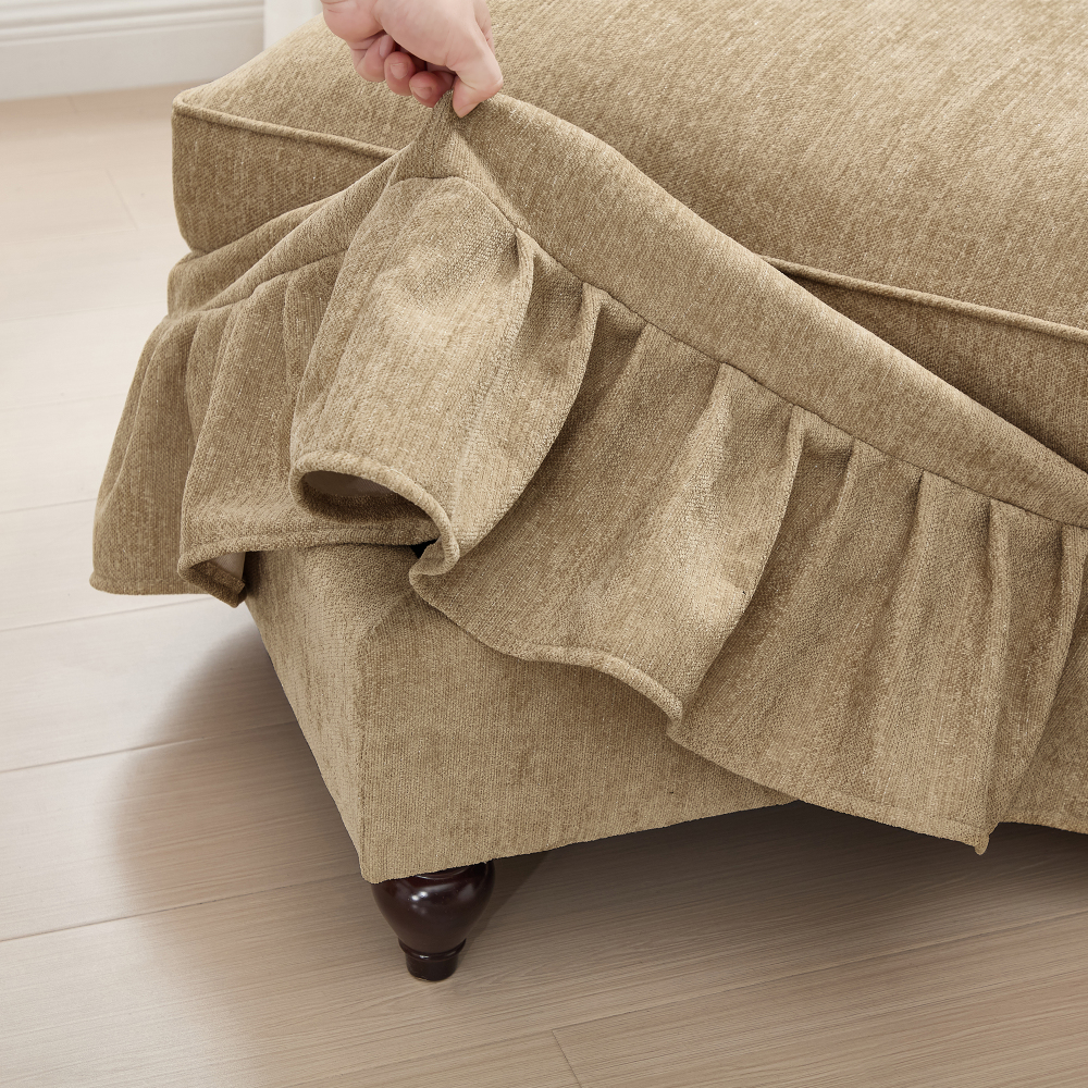 Classic 2-Piece Sofa Set with Removable Ruffle Skirts, Flared Arms & Spindle Legs - 3-Seater Couch and Loveseat for Living Room, Light Coffee Chenille