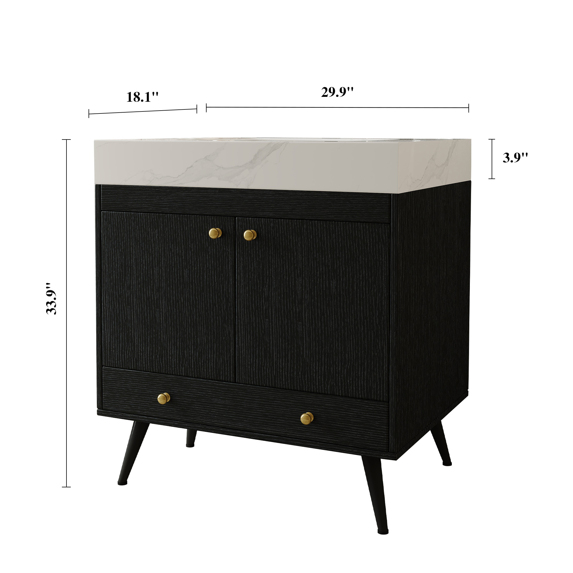 Contemporary 30" Free-Standing Bathroom Vanity with Sintered Stone Top & Gold Accents