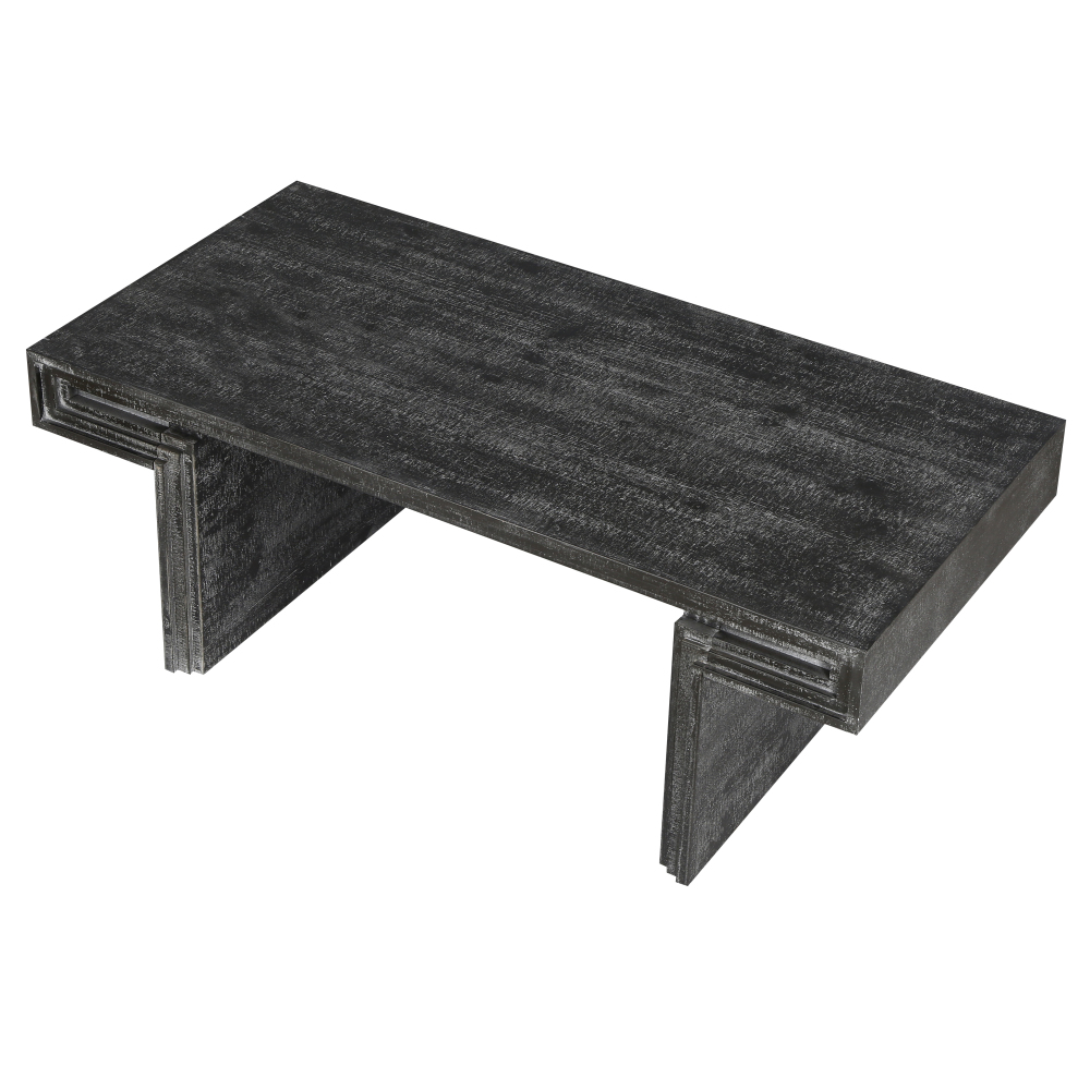 American Vintage Industrial Coffee Table, Premium Reclaimed Wood Texture Rectangular Design, Double-Tier Structure with Rustic Finish, Easy Assembly for Living Room & Office, Antique Black