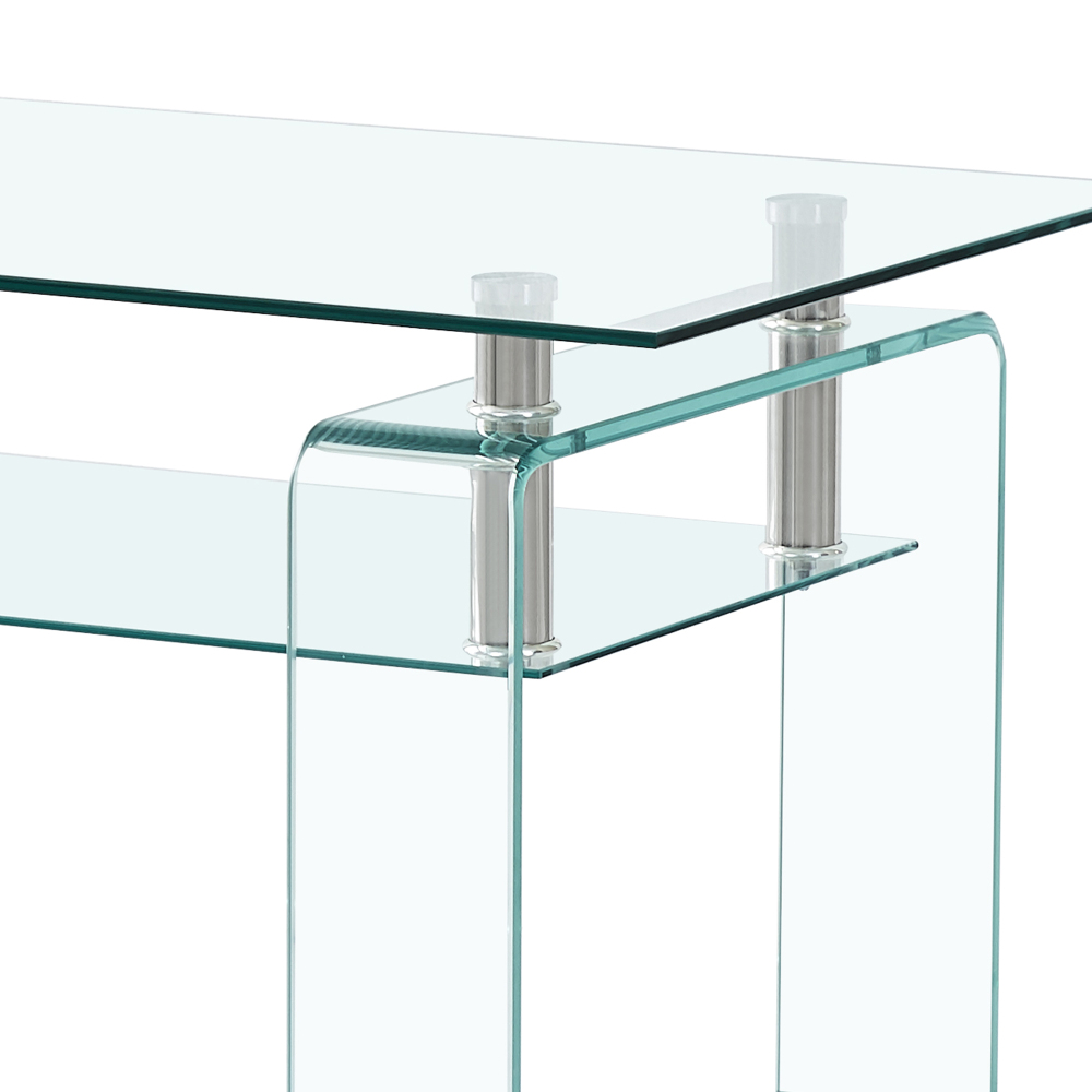Modern Rectangle Clear Glass Coffee Table with 2-Tier Storage & Tempered Glass Top