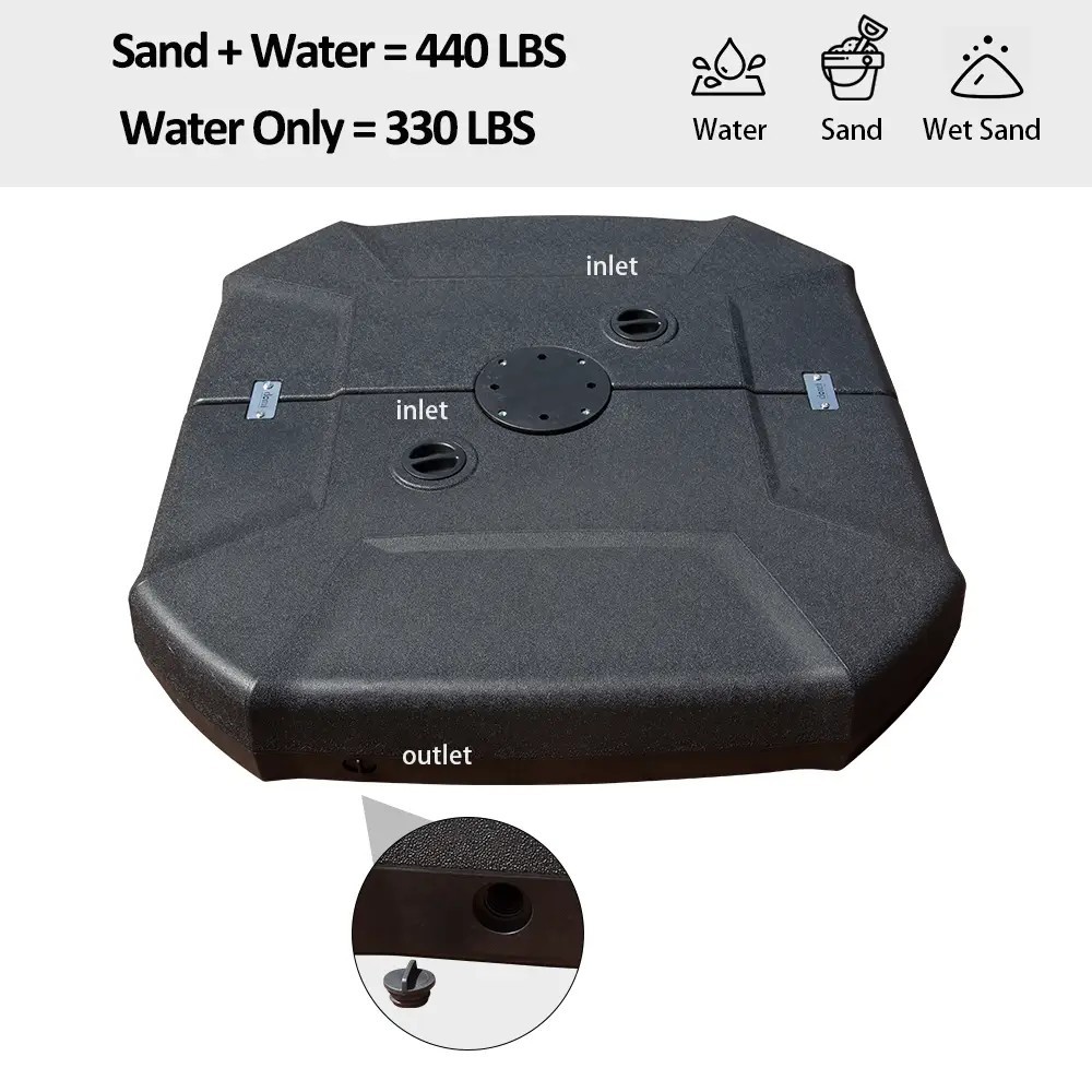 4-Piece Heavy Duty Cantilever Umbrella Base, 440LBS Sand Filled Weighted Stand with Wheels for Outdoor Patio