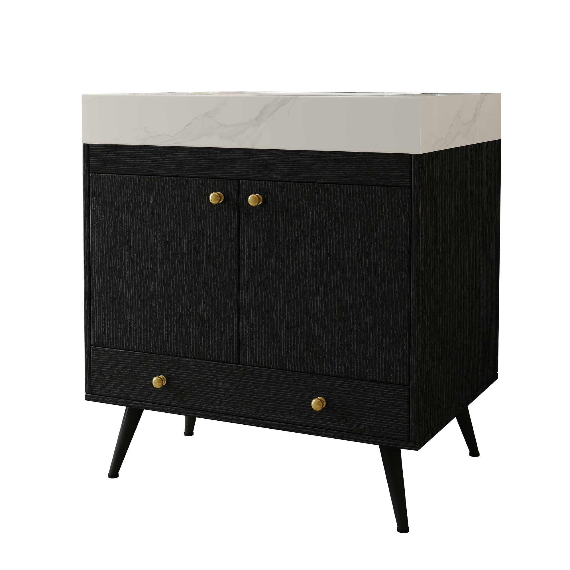 Contemporary 30" Free-Standing Bathroom Vanity with Sintered Stone Top & Gold Accents
