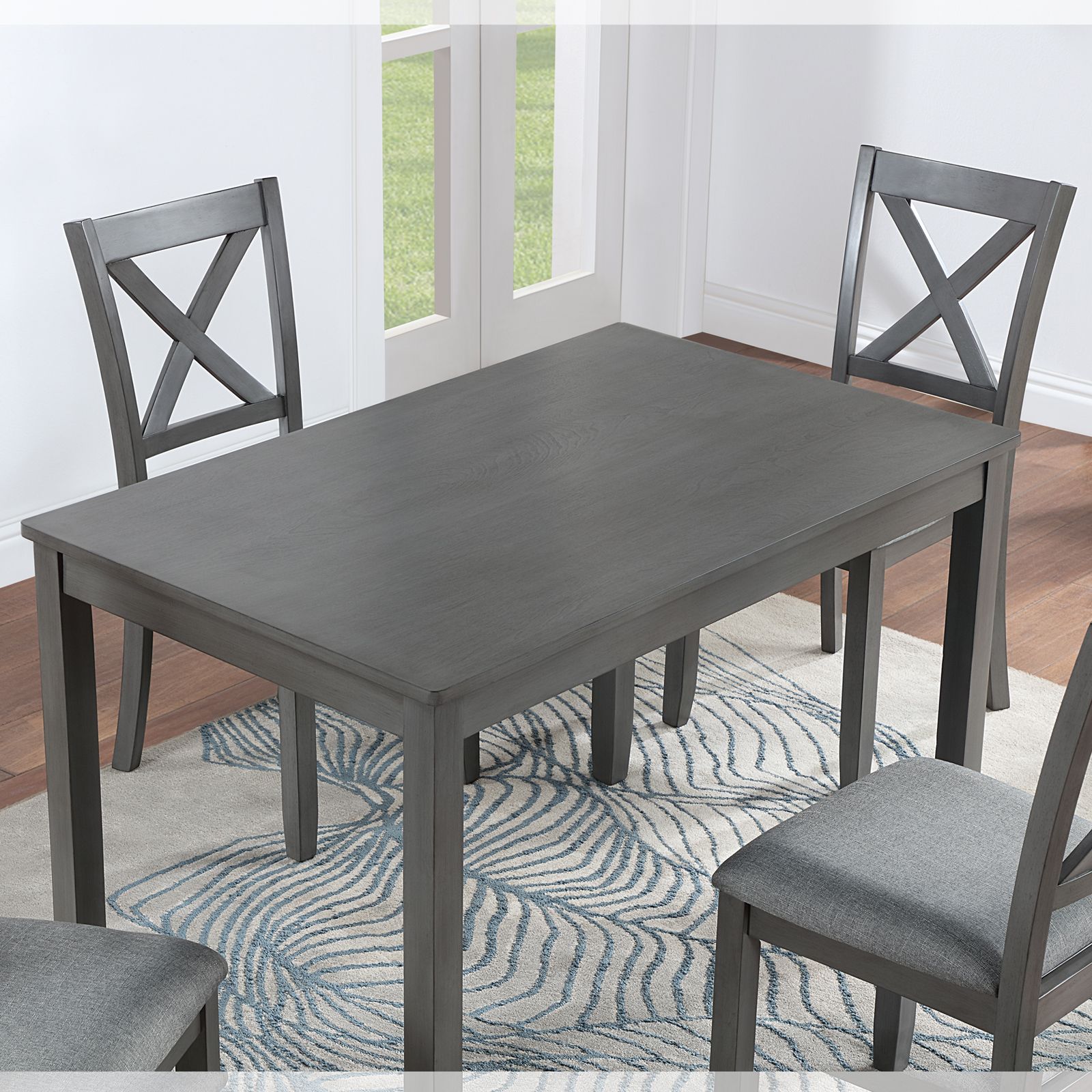 Modern Gray Acacia Wood Dining Table for Small Spaces - Rectangular Kitchen Table & Home Office Desk for 4