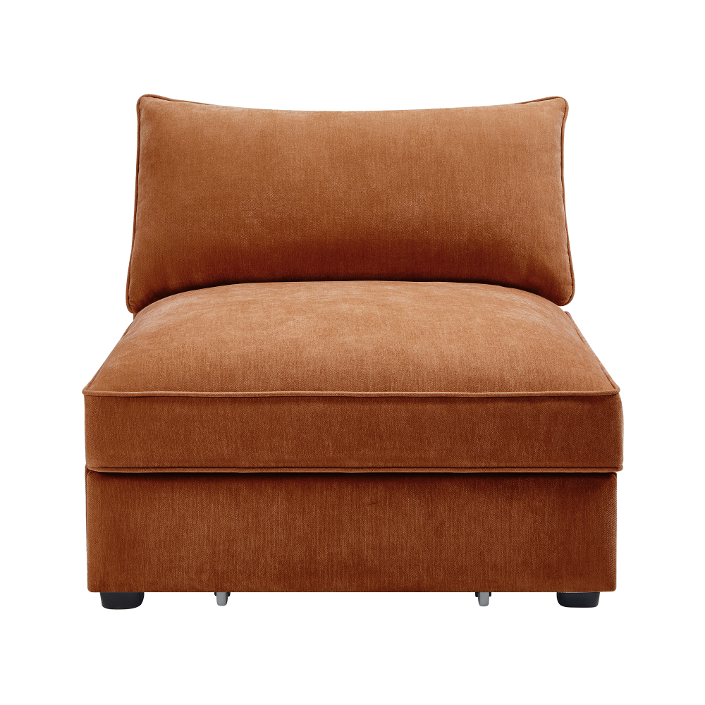 Modern Velvet Armless Sofa in Orange - Mid-Century Accent Chair for Living Room, Bedroom, and Apartment