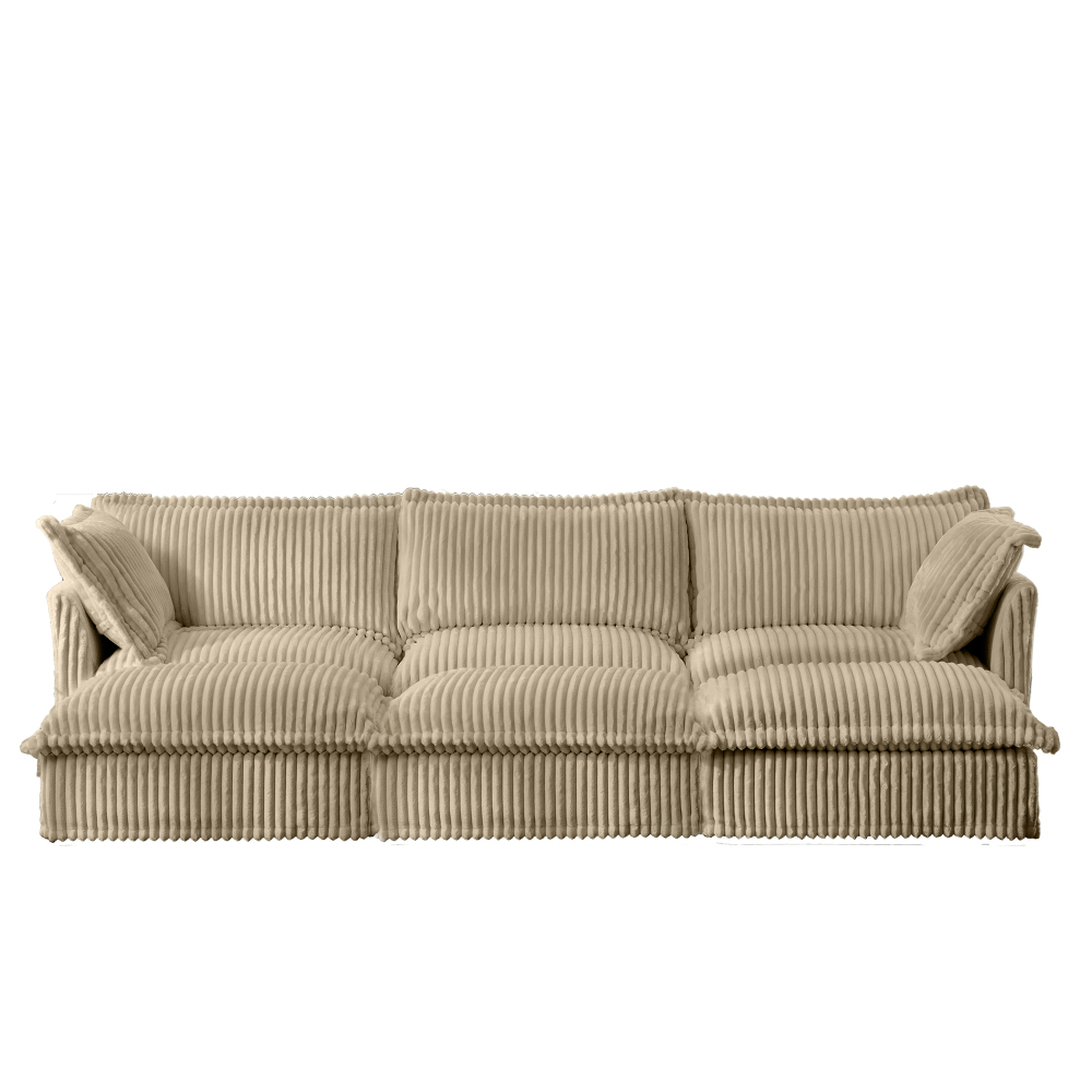 Camel Corduroy Modular Sofa with 3 Ottomans | Oversized Deep Seat Cloud Couch | Removable Slipcovered Sectional Sleeper