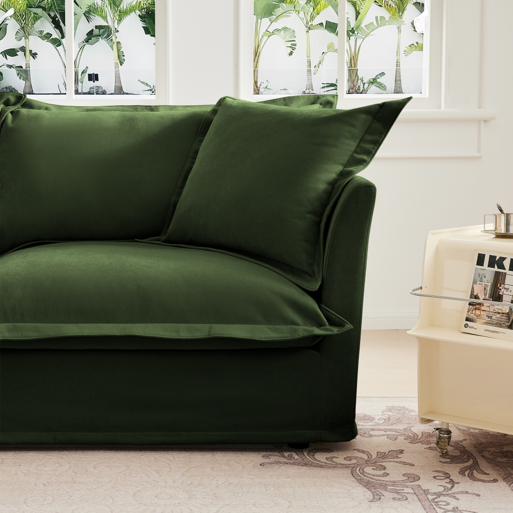 Modern Chenille Loveseat Sofa - Deep Seat Green Armchair with Removable Covers & Plush Pillows